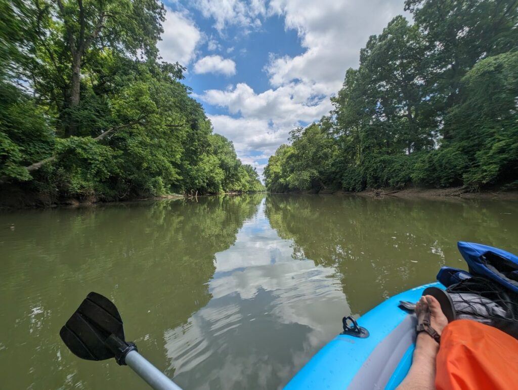 Sevylor QuickPak K1 inflatable kayak on the Hocking River